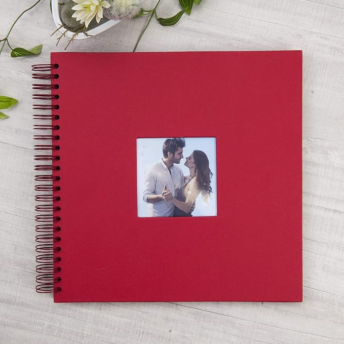 12 x 12 Inch Large DIY Scrapbook Photo Album with Window Design Cover 80 Pages Craft Paper Memory Book for Weeding Anniversary Travel and Baby (Red)
