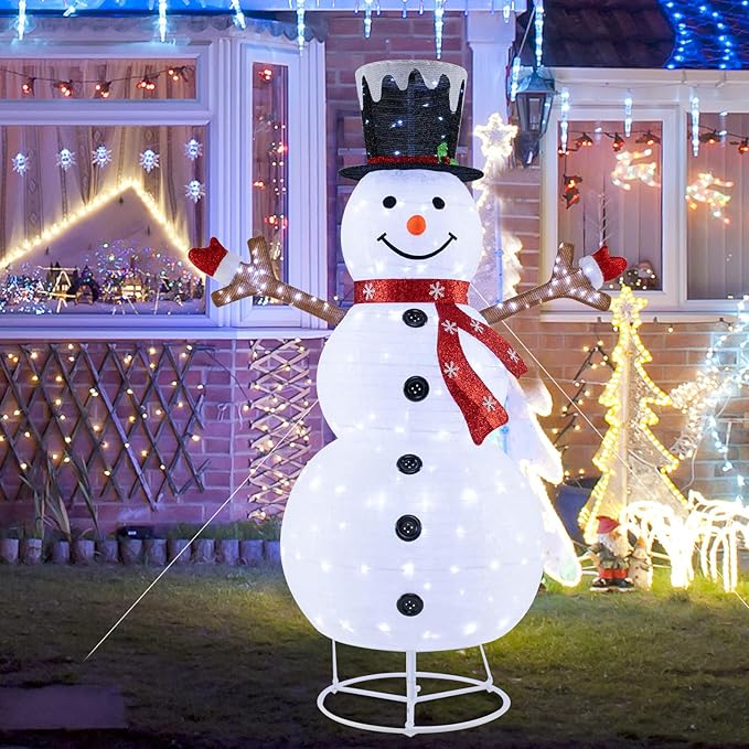 Tangkula 6 FT Lighted Pop-Up Christmas Snowman, Indoor Outdoor Christmas Decoration with 180 Pre-Lit LED Lights, Collapsible Snowman with Hat & Scarf for Home, Yard, Garden, Xmas Holiday Decoration