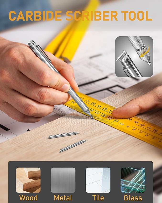 49 Pack Carpenter Pencil Set with Sharpener, Carpenter Pencils with Deep Hole Long-Nib Marker Pens, Carbide Scribe Tool & Construction Pencil for Architect Woodworking with Case