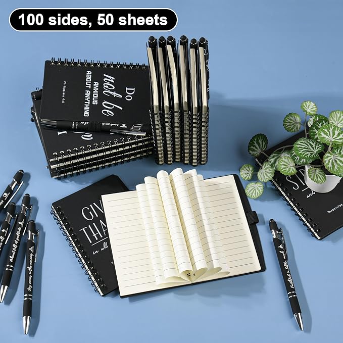 Christian Prayer Journal Spiral Black Notebooks Bulk Small Notepad with Pens - Small Notepads (4.13”x5.43”) - inspirational Gifts for male, Church Members & Bible Study Groups (30 sets Black)