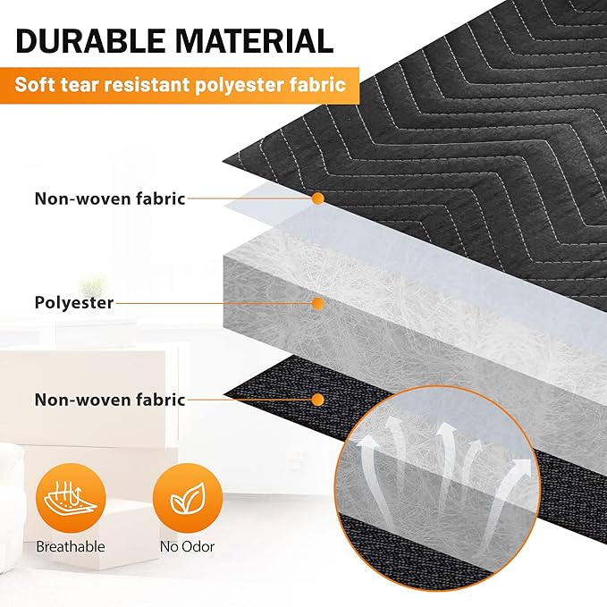 12 Moving Packing Blankets 80 x 72 Inches (65 lb/Dozen) Heavy Duty Moving Pads for Protecting Furniture Professional Quilted Shipping Furniture Pads