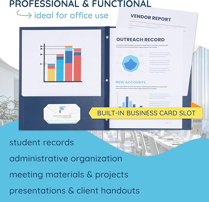 Blue Summit Supplies 100 Paper Two Pocket Folders with Prongs, 2 Pocket Folders Bulk 100 Pack, Assorted 5 Colors, 3 Prongs for Letter Size Paper, Designed for Office and Classroom