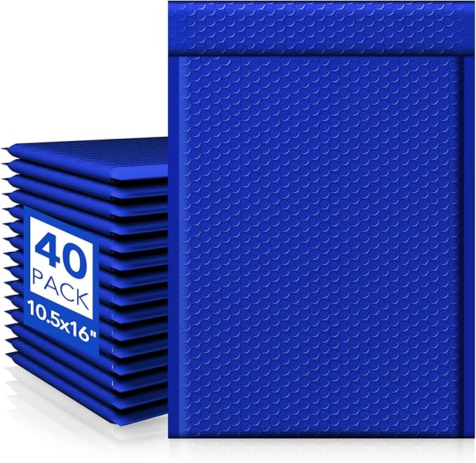 Fuxury Large Bubble Mailers 10.5x16" 40 Pack Self Seal Padded Envelopes Waterproof Mailing Envelopes Bubble #5 Cushioning Padded Mailers for Small Business Packaging Royal Blue