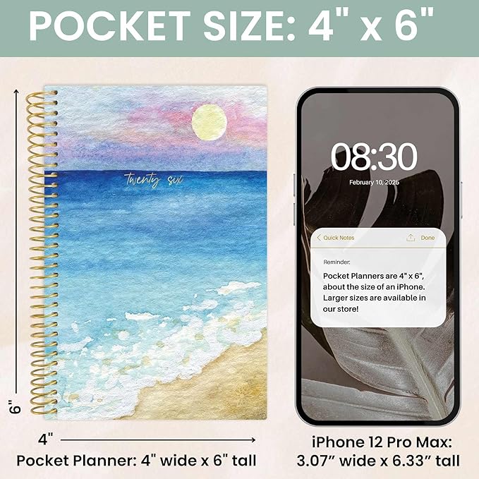 bloom daily planners 2026 Pocket Planner - 4” x 6” - (January 2026 - December 2026) - MINI Weekly/Monthly Agenda Organizer & Calendar Book - Coastal Calm