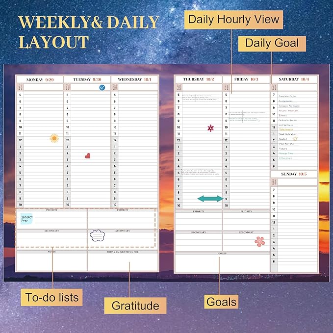 CAGIE 2026 planner Weekly and Monthly Jan 2026-Dec 2026 Hardcover Hourly Daily Planners for Women 26 Calendar Planner with Stickers Spiral Bound Yearly Agenda, 8.5 x 11, Blue