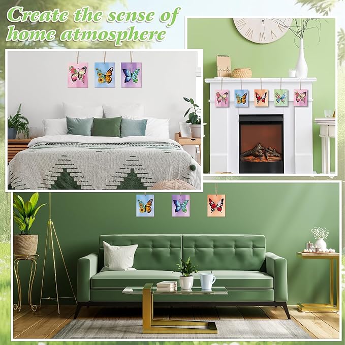 COCHIE 10 Pieces Large Spring Butterfly Unfinished Wood Crafts to Paint for Adults and Kids, Bulk Predrilled Wooden Ornaments for Painting, Butterflies Paintable Wood Slices Craft Supplies with Ropes