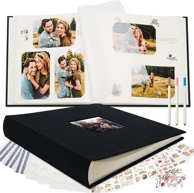 Vienrose Premium Scrapbook Photo Album with Writing Space 12"x12", DIY Scrapbook Album with 60 Pages, Large Photo Book for Baby Family Travel Vacation, Black