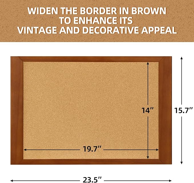 Cork Boards for Wall 16” x 24”, Extra Wide Wooden Framed Bulletin Board, Decorative Hanging Pin Board, Corkboards for Wall Notice Board Memo Board for Home, School, Office, Two-Sides Cork