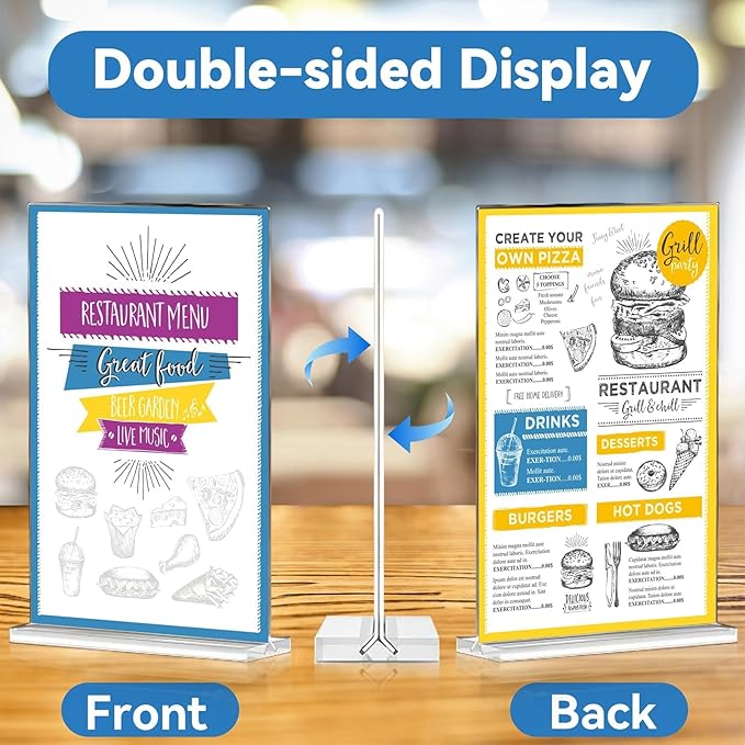 EHWINE 10 Pack 8.5 x 11 Acrylic Sign Holder, Clear Signs Display Holder Double-Sided Stand up Table Top Sign Holders Flyer Stand Frames Suitable for Office Business Store Hotels Party(Provide Non-slip Mats)