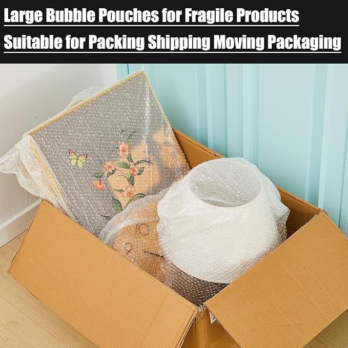 10 Pack 26 * 30 Inch Extra Large Bubble Pouches Clear Bubble Pouch Wrap Bags for Packing Shockproof Cushioning Wrap Bag for Shipping Moving Fragile Dishes China Plates Painting Fragile Items