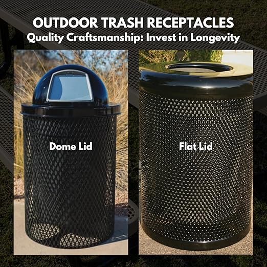 RFT-P-TXTDBL Heavy Duty Round Trash Receptacle with Flat Top, Liner Included, 32 Gallon, Textured Dark Blue, Made in America