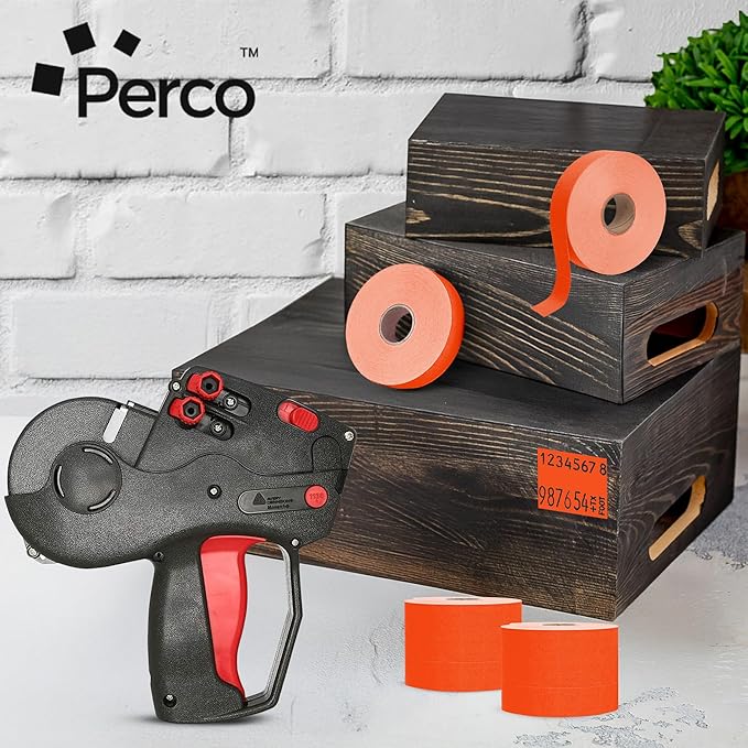 Perco Fluorescent Red Pricing Labels for Monarch 1136 Price Gun - 8 Rolls, 14,000 Pricemarking Labels