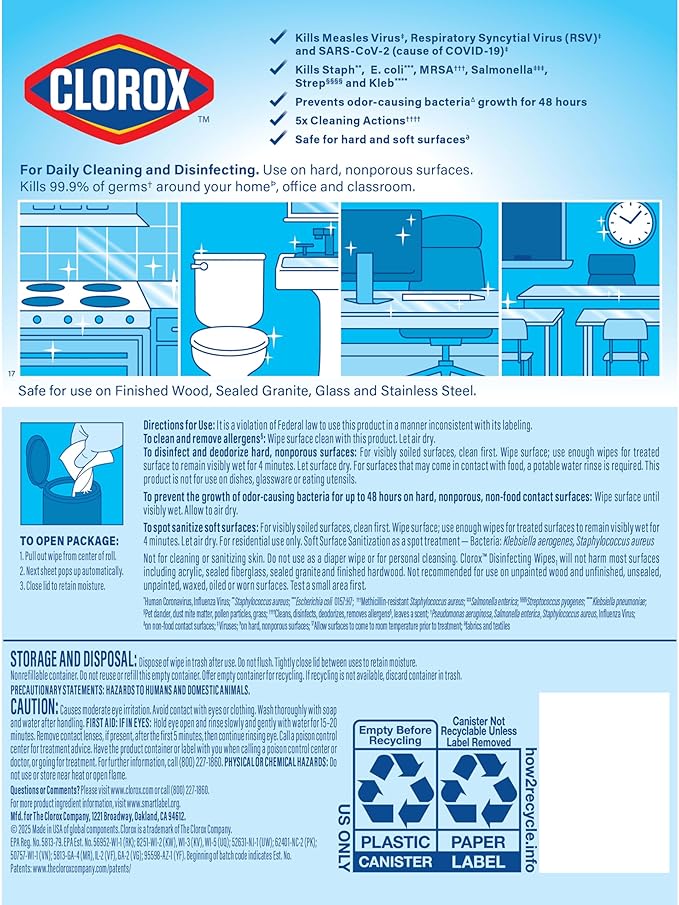 Clorox Disinfecting Wipes Value Pack, Bleach Free Cleaning Wipes, 75 Count Each, Pack of 2, Packaging May Vary