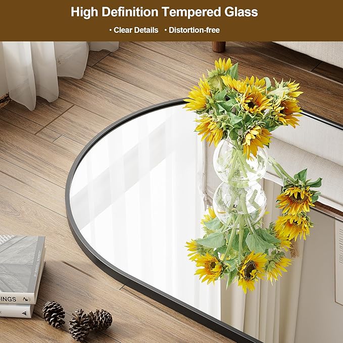 Full Body Mirror 26x71 inch Arched Full Length Mirror with Stand Aluminum Wall Mounted Hanging or Leaning Standing Mirrors,Black