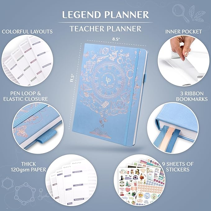 Legend Teacher Planner – Undated Lesson Plan Book for Teachers with Weekly & Monthly Calendars - Classroom Organization & School Year Planner – 8.5”x11.5” Hardcover (Periwinkle)