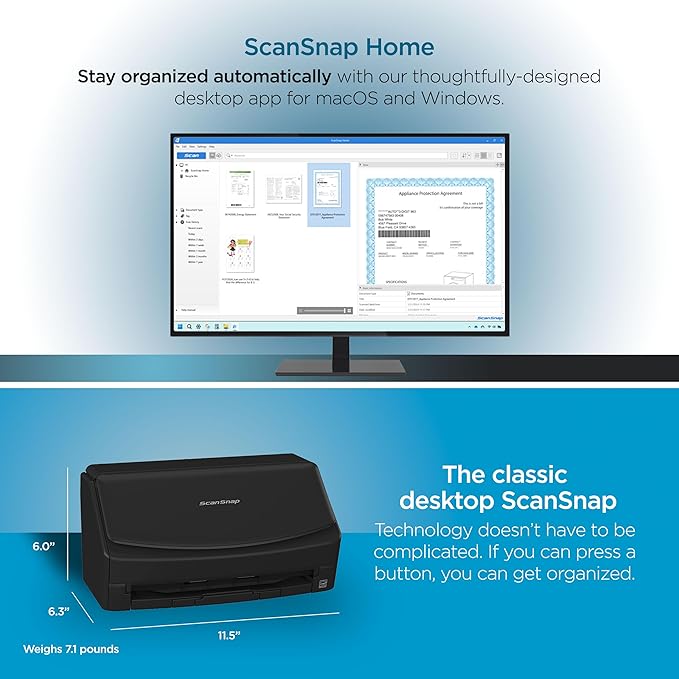 ScanSnap iX1400 High-Speed Simple One-Touch Button Color Document, Photo & Receipt Scanner with Auto Document Feeder for Mac or PC, Black