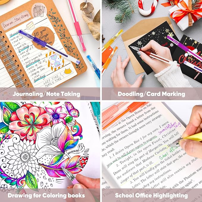 Taotree Glitter Gel Pens, 32 Colors Neon Glitter Pens Fine Tip Art Markers Set 40% More Ink Colored Gel Marker for Adult Coloring Book, Kids Drawing Art Supplies, Scrapbook, Journaling, Sparkle Gifts