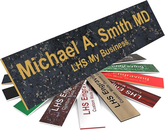 Engraved Custom Door Plate Charcoal Marble Pattern Plastic Office Door Sign with Gold Letters - Made in USA 2x8 S6