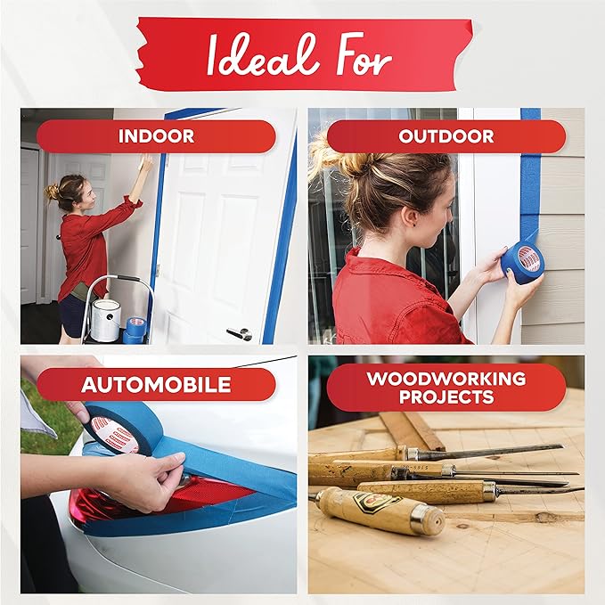 XFasten Professional Blue Painters Tape 2.5-Inches x 60-Yards (Single Pack) Blue Painters Masking Tape Bulk - Sharp Edge Line Technology, Produces Sharp Lines | Residue-Free Wall Trim Tape