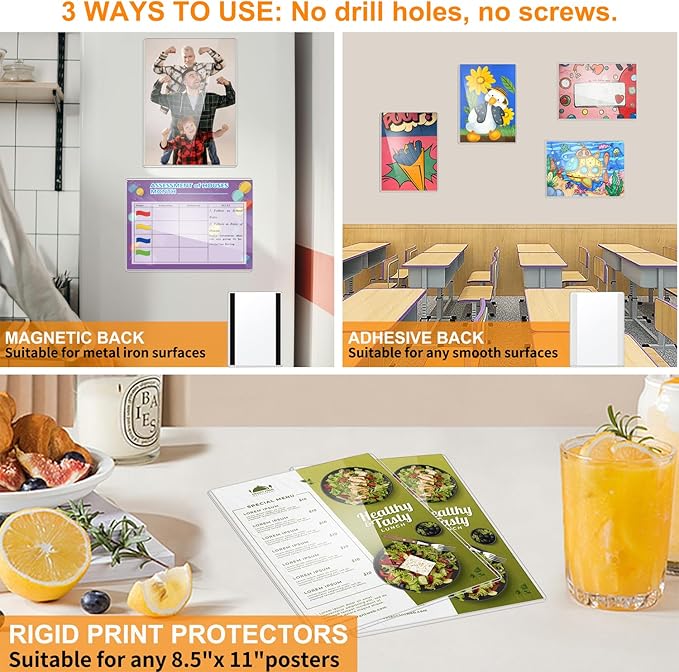 Magnetic Wall Sign Holder 8.5x11 10 Pack, Clear Rigid Plastic Sign Holders with Magnet Strips and Adhesive Strips for Office/Restaurant Door/Display Window Poster/Document