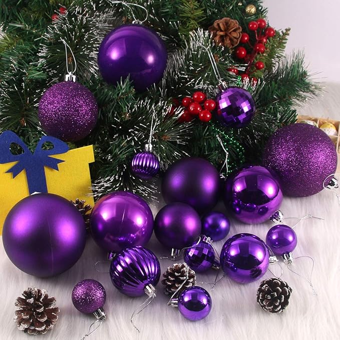 Purple 4.0" Large Christmas Balls - Christmas Tree Decoration Ornaments Shatterproof Hanging Balls for Birthday Halloween Holiday Wedding Decorations Set of 4pcs