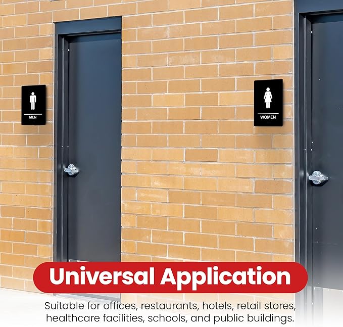 Promot Men and Women Restroom Sign – ADA Braille Bathroom Sign for Business, Self-Adhesive, 9" x 6", Commercial Door Signage, Office Wall Decor - Black
