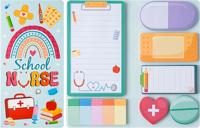 Xqumoi School Nurse Sticky Notes Set - Cute Cartoon Medical Self-Stick Note Pads Writing Memo Pad Page Marker Bookmarker for Nursing Student Essentials Hospital Gift Back to School Office Supplies