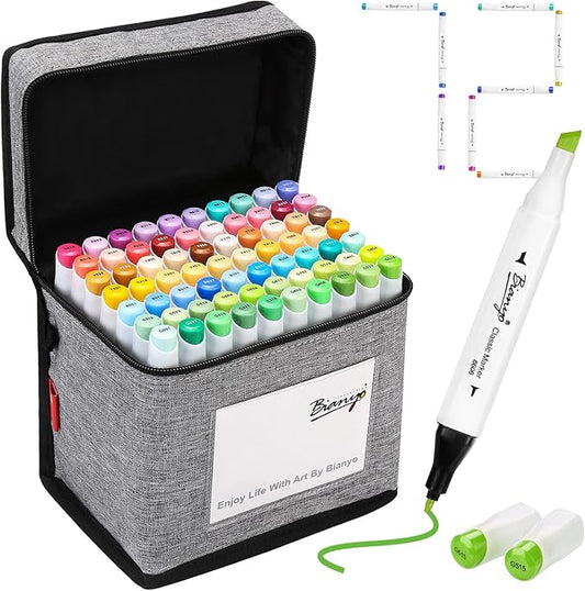Bianyo 72 Pastel Markers Alcohol Marker Set, Dual Tip Art Markers Set, Alcohol-Based Ink Permanent Marker with Premium Grey Bag for Adults, Kids, Amateurs, Coloring, Drawing, Outlining, highlighting