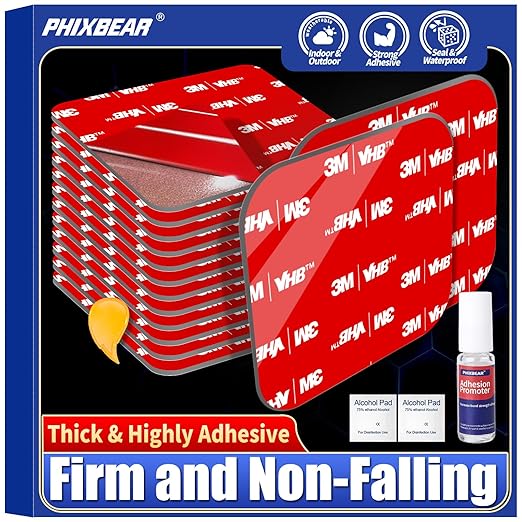 Double Sided Sticky Pads,Made of 3M VHB,Strong Adhesive Tape Squares Heavy Duty Waterproof Heat Resistant, Extreme Mounting Foam Tape,Car Home Outdoor Use, 12 Pcs 2.36x2.36 Inch