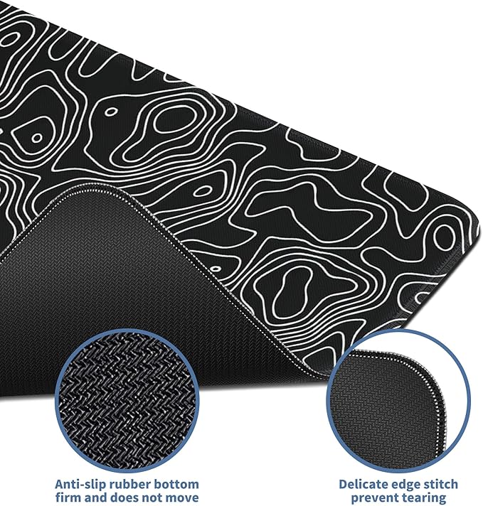 Black Map Gaming Mouse Pad Large Desk Mat Extended Keyboard Mouse Pad XL Mousepad with Non-Slip Base and Stitched Edge Black Mouse Mat Desk Pad 31.5 X 11.8 in Mouse Pads for Desk Gaming Home Office