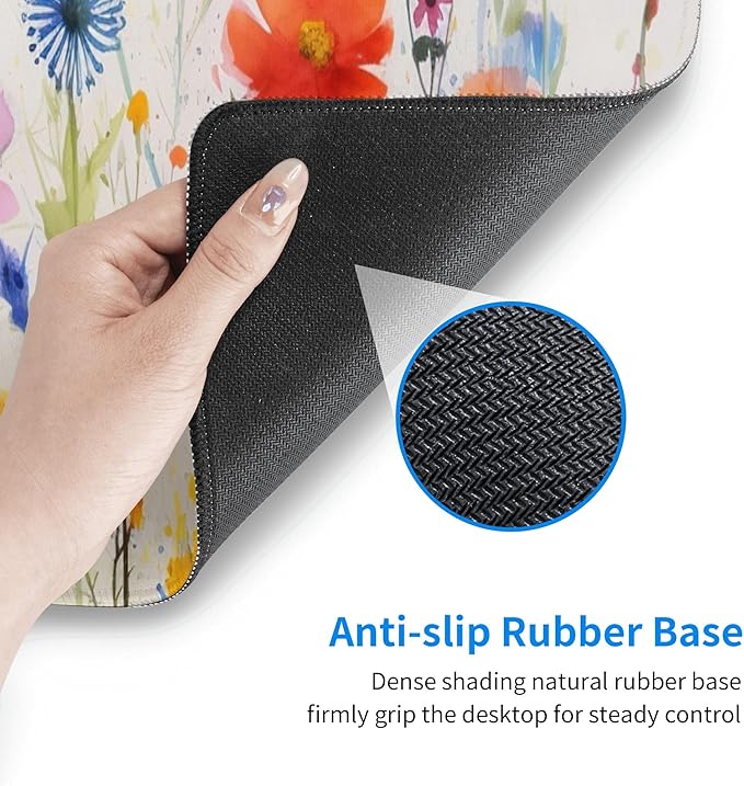 Cute Wildflowers Pattern Mouse Pad 31.5 x 12 Inch, Non-Slip Rubber Base, Ergonomic Design for Pain Relief, Perfect for Computer Users