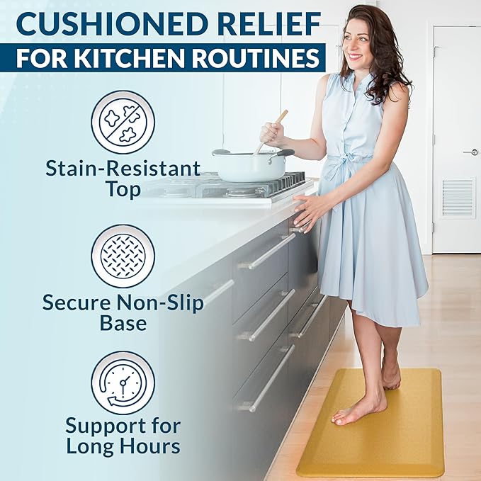 ComfiLife Anti Fatigue Floor Mat – 3/4 Inch Thick Kitchen Mats for Floor, Standing Desk Mat, Kitchen Rug – Comfort at Home, Office – Durable – Stain Resistant – Non-Slip Bottom (20" x 39", Mustard)