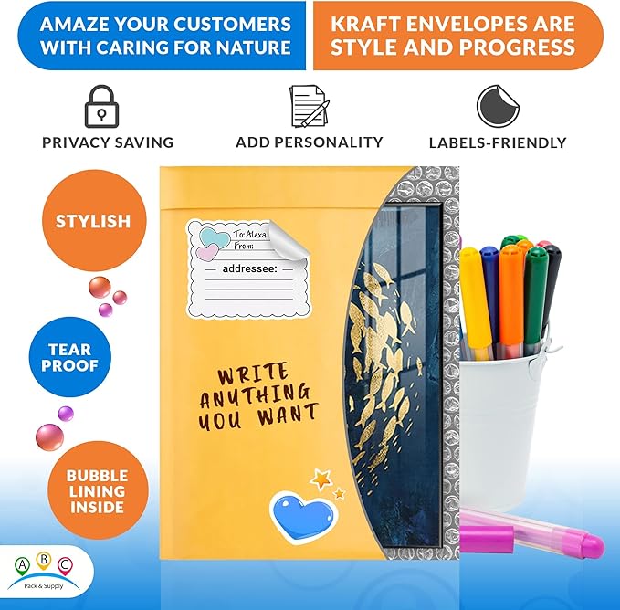 ABC PACK & SUPPLY Yellow Kraft Bubble Mailer Envelopes, 14.25 x 20 Inches. 50 Pack Mail Padded Envelopes Self Seal. Kraft Bubble Mailers. Tear-Resistant Mailing Envelope Padded. Sturdy Paper Mailer