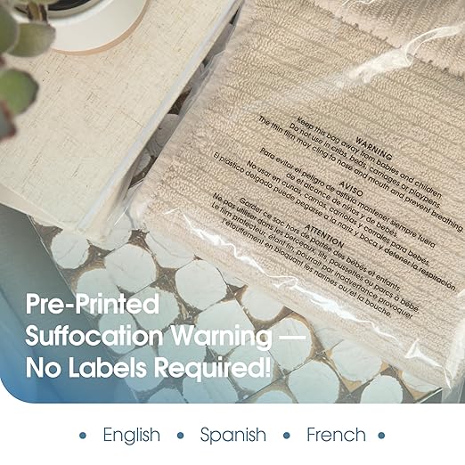 Spartan Industrial - 12” X 15” (100 Count) Self Seal Clear Poly Bags with Suffocation Warning for Packaging, T Shirts & Shipping - Permanent Adhesive