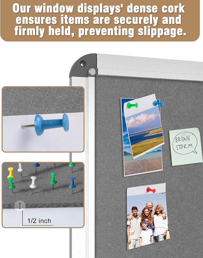 26"x20" Enclosed Bulletin Board, Lockable Weather-Resistant Aluminum Cork Noticeboard for School & Office, Silver Frame w/Grey Flet