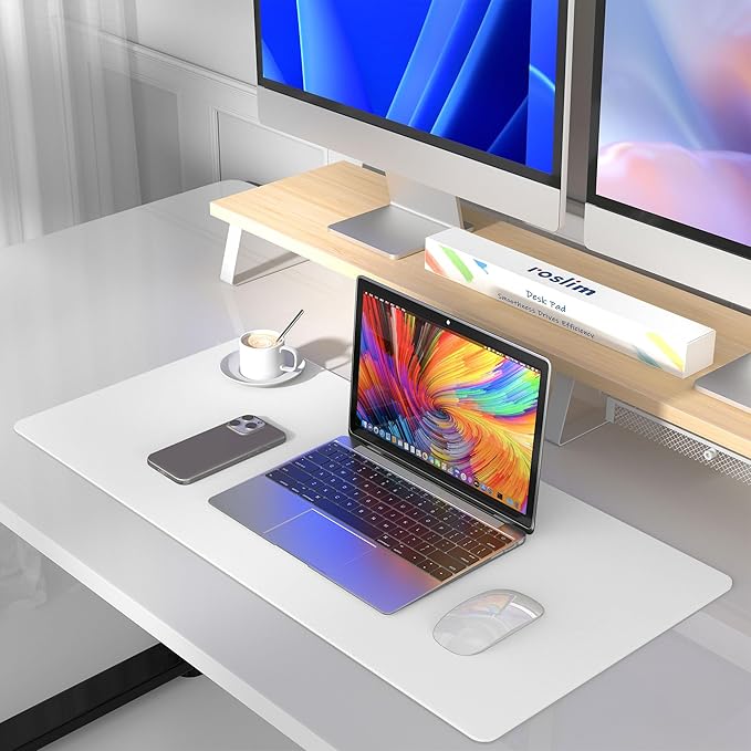 Desk Pad Protector Mouse Pad, Non-Slip Computer Mat for Desk, PU Leather Office Desk Mat, Waterproof Desk Pad for Keyboard and Mouse, Laptop Desk Blotter Pad for Home and Office, White (17''X36'')