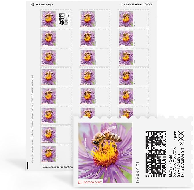 Spring Honeybee NetStamps 1200-Pack (50 Sheets) Printable Postage Labels (Stamps.com Subscription Required) - Print Approved Postage - Inkjet & Laser Printers - Business, Personal, Home