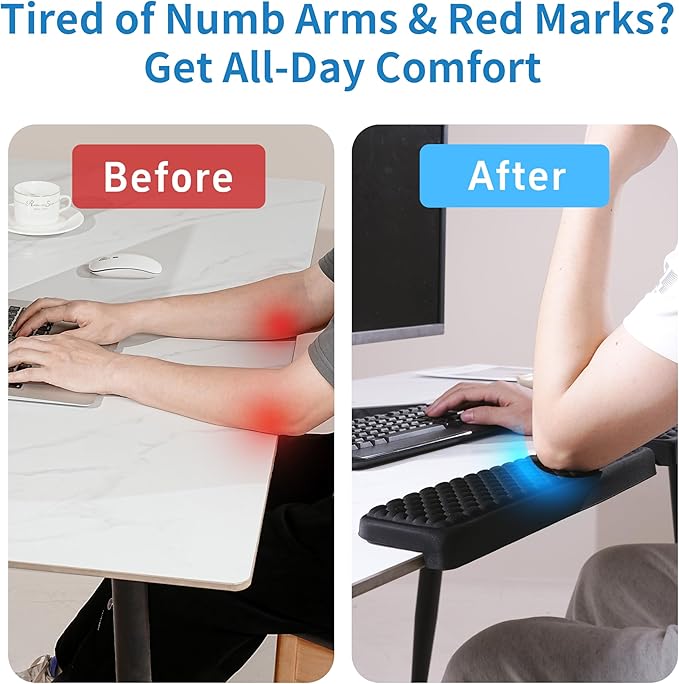 MEKASS L-Shaped Desk Wrist Rest Elbow, Forearm & Wrist Comfort Support for Table or Desk Edge, Non-Slip, Memory Foam Padding 2-Piece Set (Oval Black