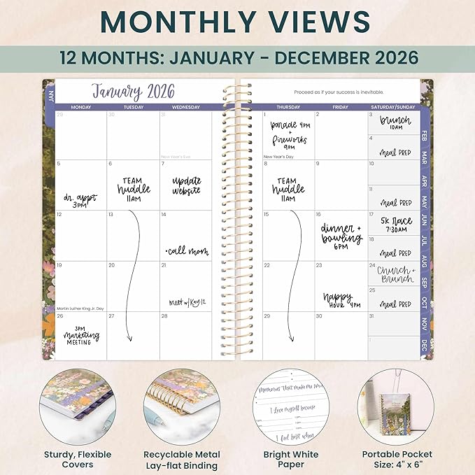 bloom daily planners 2026 Pocket Planner - 4” x 6” - (January 2026 - December 2026) - MINI Weekly/Monthly Agenda Organizer & Calendar Book - Wildflower Mountainside