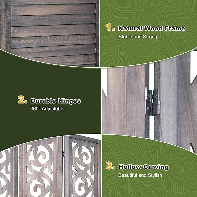 NicBex 6 Panel Room Divider 5.6FT Wood Carved Room Dividers, Folding Privacy Screens Portable Freestanding Partition Wall Dividers for Home Bedroom Office, Rustic Brown