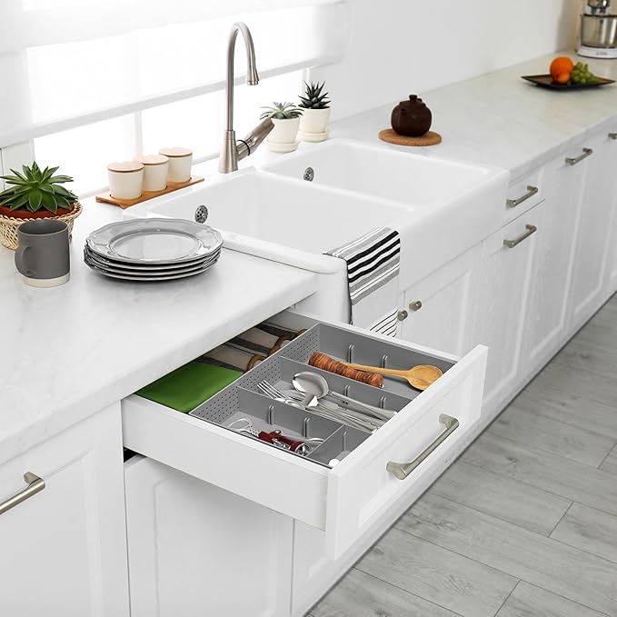 Simple Houseware Drawer Organizer Tray with 9 Adjustable Compartments, Gray