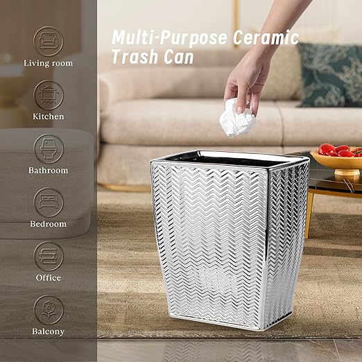 Silver Bathroom Trash Can, Stylish 1.32 Gallon/5 Liter Waste Basket for Living Decor, Bathroom, Office,Party,Room,Kitchen
