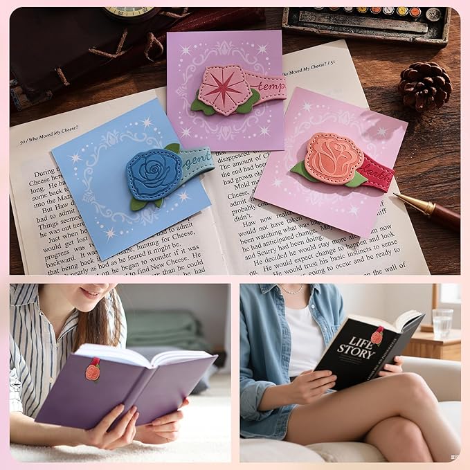 3 PCS Fruit of Spirit Magnetic Leather Bookmarks, Floral Patterns (Faithfulness Gentleness Temperance) of Galatians, Bible-Inspired Page Markers, Gift for Book Lovers, Students, Book Accessories