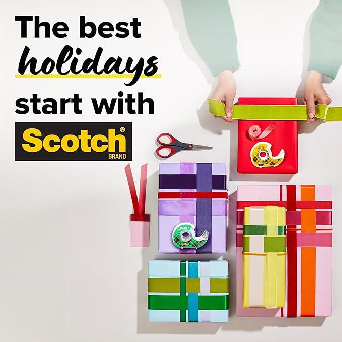 Scotch Gift Wrap Tape with Scotch Desktop Dispenser, 6 Rolls of 3/4" x 1000" Each Plus 1 Desktop Tape Dispenser, Great for Gift Wrapping