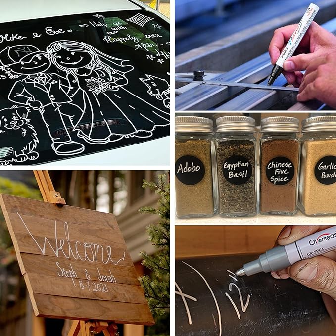 Overseas 48 Silver Paint Pens, Oil Based Permanent Markers Set - Quick Drying, Waterproof, Fade-Resistant, Medium Tip Paint Markers Bulk for Wood, Metal, Rock, Ceramic, Plastic, Canvas, Glass, Rubber