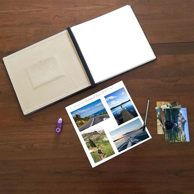 Old Town Bonded Leather Photo Album, Large Leather Scrapbook, Expandable Scrapbook Album 12x12 Double-Sided White Paper Pages and Optically Clear Pockets, Faux Suede Lining, Burgundy