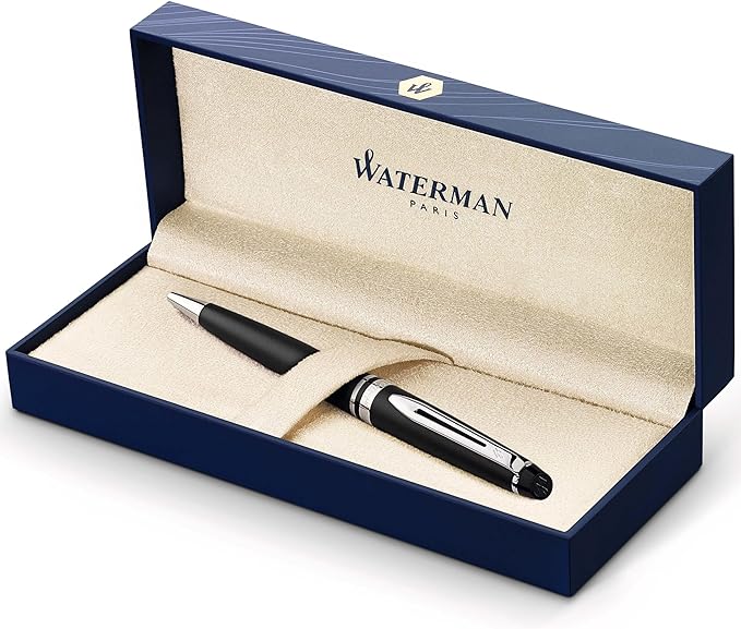 Waterman Expert Ballpoint Pen, Matte Black CT, Medium Nib, Blue Ink