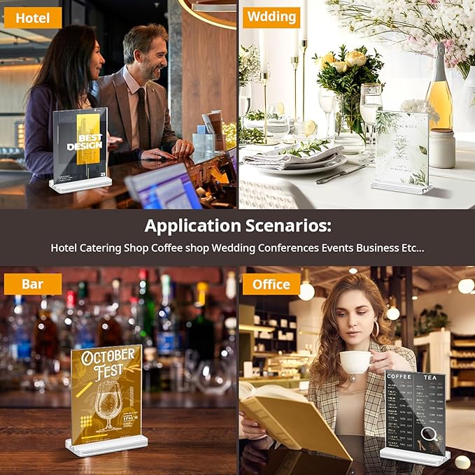 5 x 7 Acrylic Sign Holder Thickened and Widened Clear Sign Holder Display Stand T Shape Table Acrylic Paper Stands for Home Wedding Office School Restaurant 6 Pack