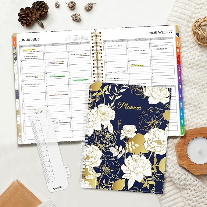 SUNEE 2025-2026 Appointment Book, Quarter-Hourly, Weekly & Monthly - from July 2025 to June 2026, 8.5"x11" Academic Planner, Flexible Cover, Note Pages, Bookmark, Spiral Binding, Vintage
