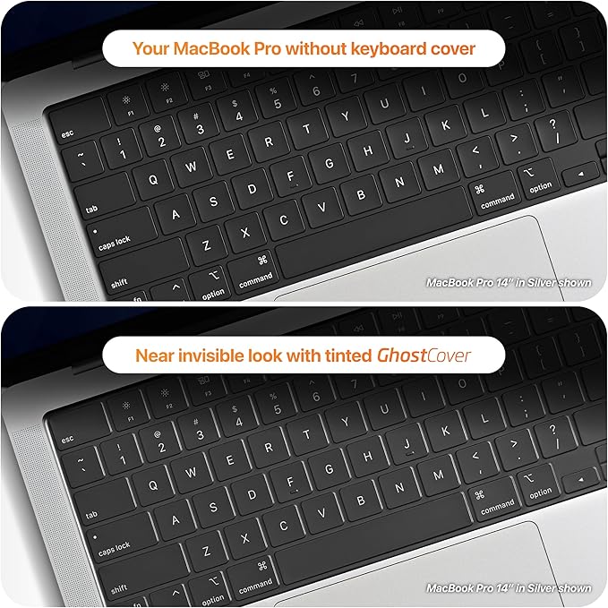 GhostCover Original Premium Ultra Thin Keyboard Cover Protector, Compatible with 2025 2024 2023 2022 2021 M5/M4/M3/M2/M1 Pro/Max MacBook Pro 14/16, M4-M2 MacBook Air 13/15, US ANSI Layout, Translucent